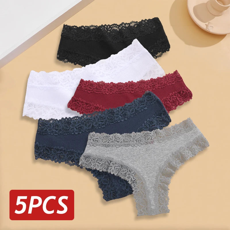 Sexy Seamless Cotton Panties for Women – 5PCS Lace Brazilian Underwear, Plus Size