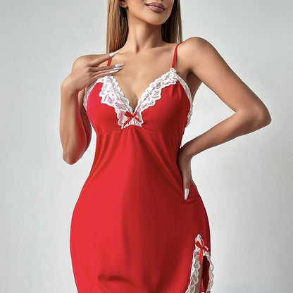 Women'S Sexy Gray Lace Nightgown with Bow Detail