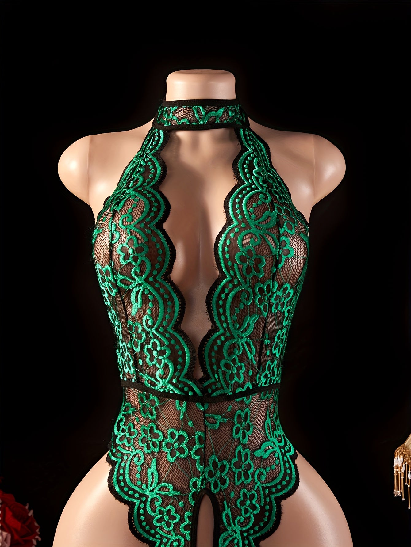 Sexy Halter Neck Lace Bodysuit