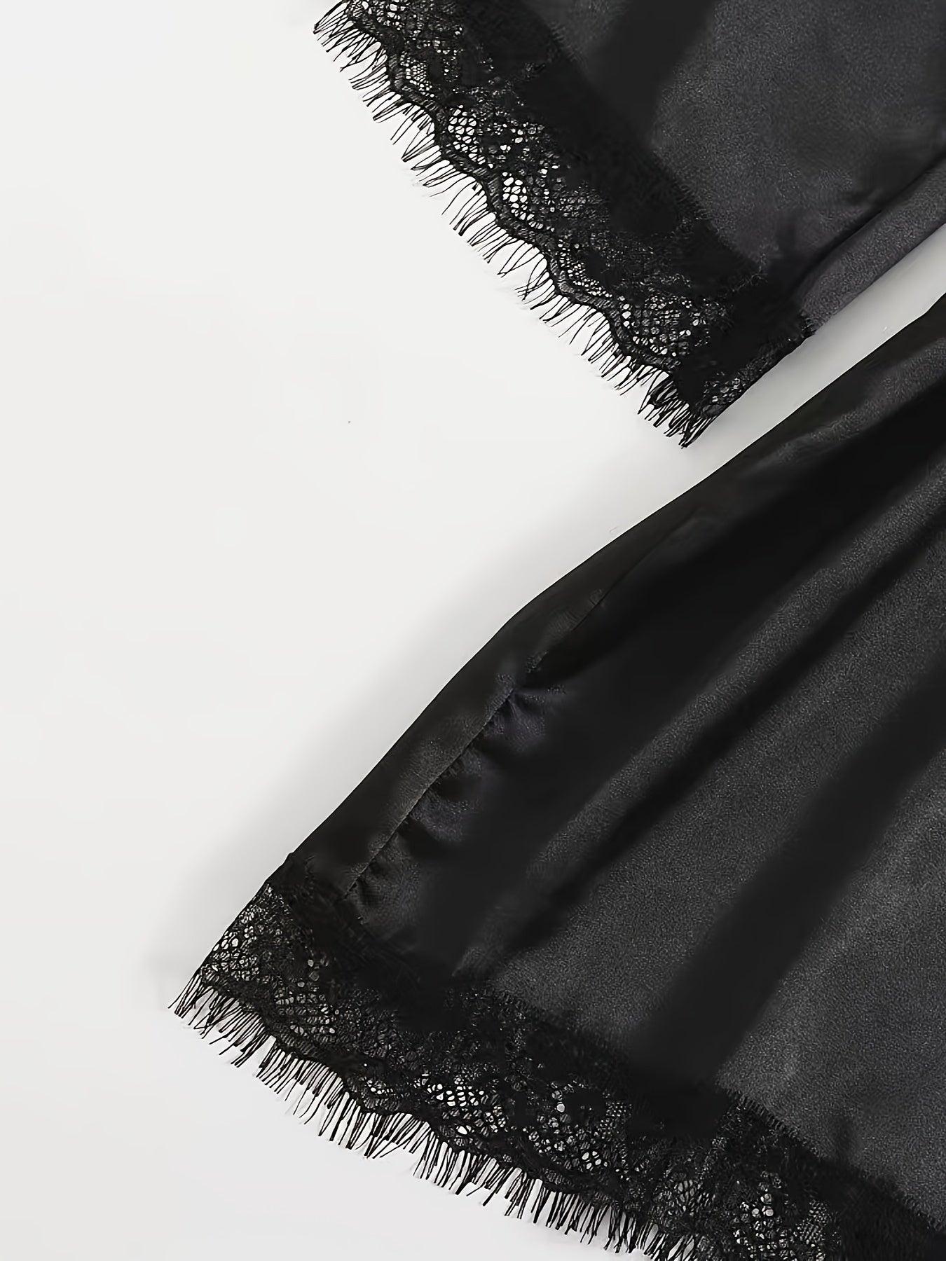 Elegant Satin Contrast Lace Lounge Set,