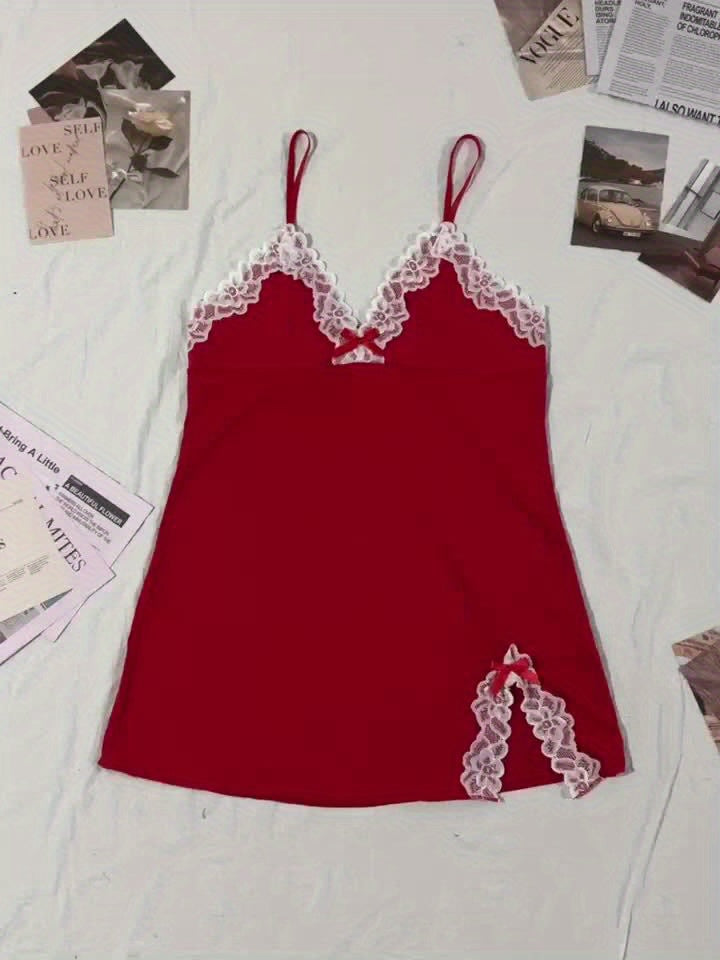 Women'S Sexy Gray Lace Nightgown with Bow Detail