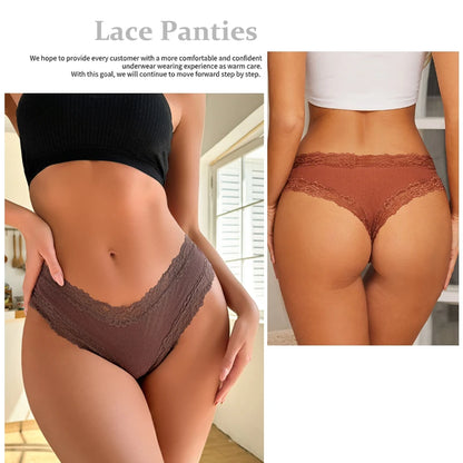 Sexy Seamless Cotton Panties for Women – 5PCS Lace Brazilian Underwear, Plus Size