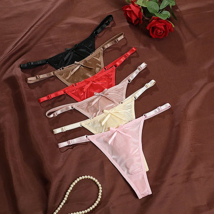 Sexy Satin G-Strings for Women – Comfortable Low Waist Bow Thong Panties