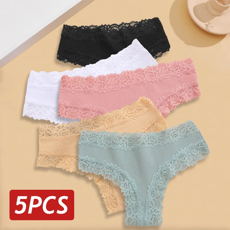 Sexy Seamless Cotton Panties for Women – 5PCS Lace Brazilian Underwear, Plus Size