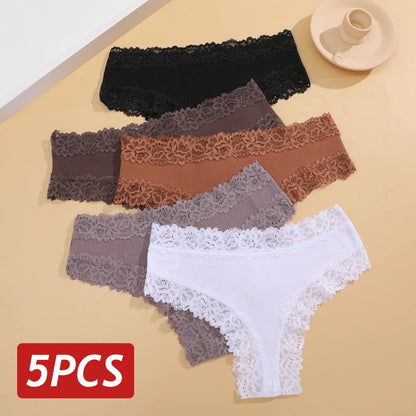 Sexy Seamless Cotton Panties for Women – 5PCS Lace Brazilian Underwear, Plus Size