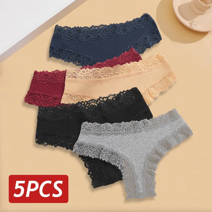 Sexy Seamless Cotton Panties for Women – 5PCS Lace Brazilian Underwear, Plus Size