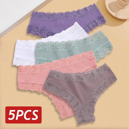 Sexy Seamless Cotton Panties for Women – 5PCS Lace Brazilian Underwear, Plus Size