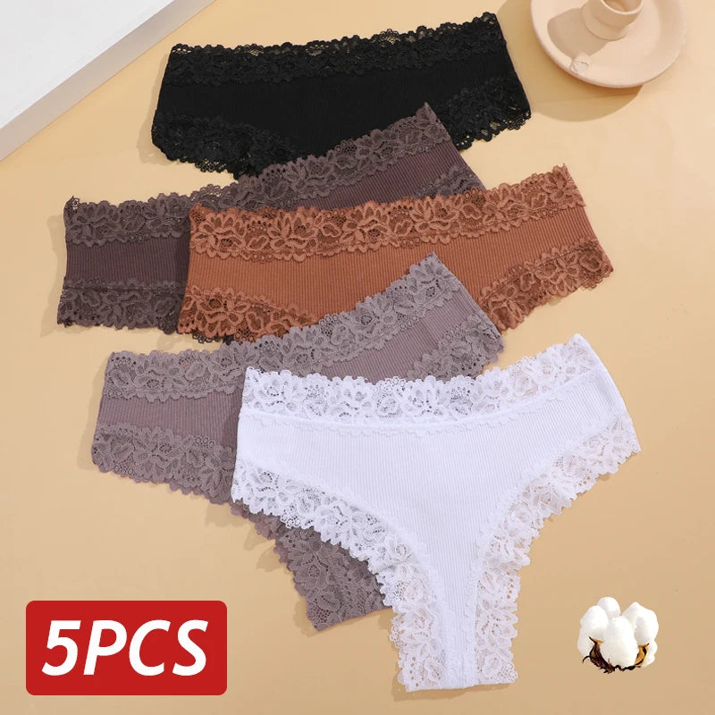 Sexy Seamless Cotton Panties for Women – 5PCS Lace Brazilian Underwear, Plus Size