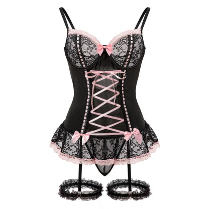 Erotic Lace Lingerie Set for Women – Sexy Bra, Panty & Garter Sleepwear