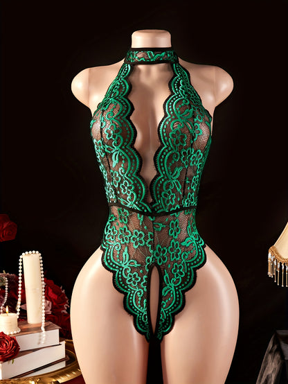 Sexy Halter Neck Lace Bodysuit