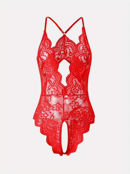 Floral Lace Scallop Trim Teddy