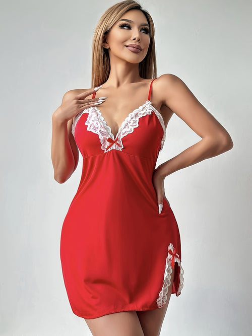 Women'S Sexy Gray Lace Nightgown with Bow Detail