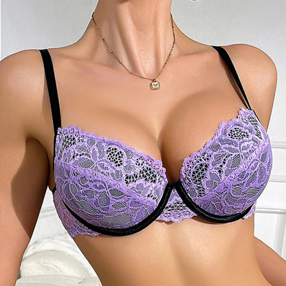 Elegant Purple Minimalist Bra with Sexy Lace Embroidery - froste Nordal
