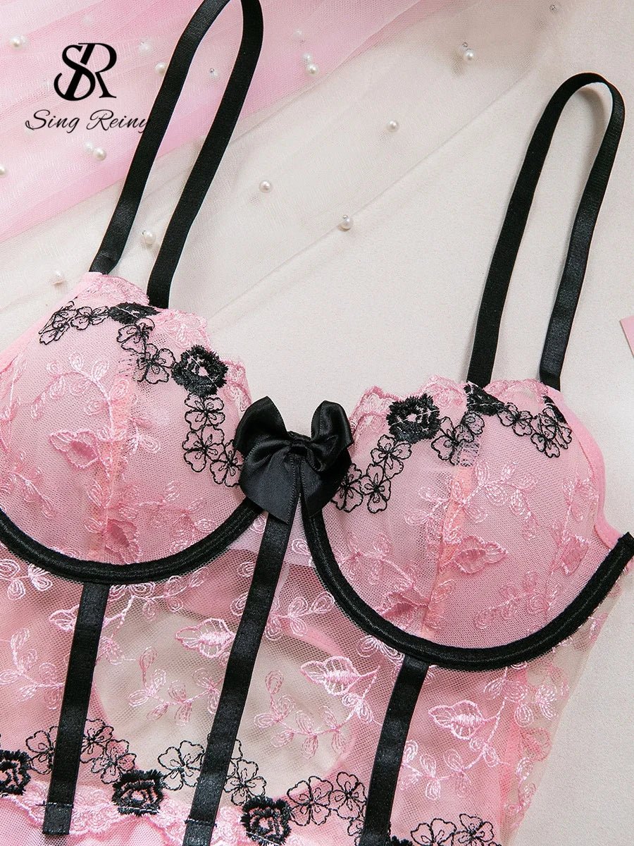 SINGREINY Women Lace Spliced Pajamas Dress 2025 Strap Backless Slim Bodycon Mini Nightwear Corset Transparent Mesh Porn Dress - froste Nordal