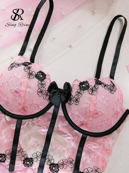 SINGREINY Women Lace Spliced Pajamas Dress 2025 Strap Backless Slim Bodycon Mini Nightwear Corset Transparent Mesh Porn Dress - froste Nordal