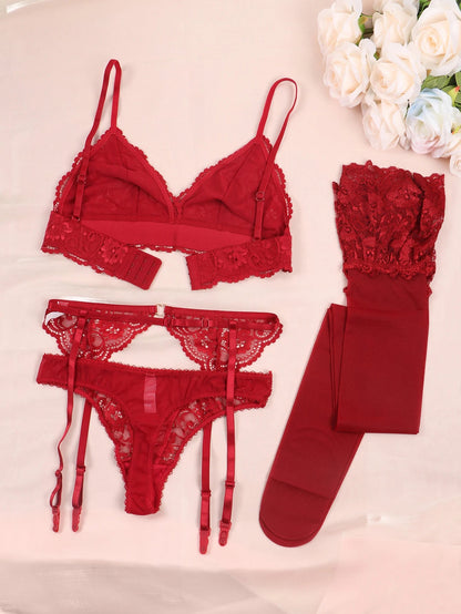 Varsbaby Lace Bra Sets for Women Non - padded Bra Panty Garter Stockings Summer Underwear Lingerie Sexy - froste Nordal